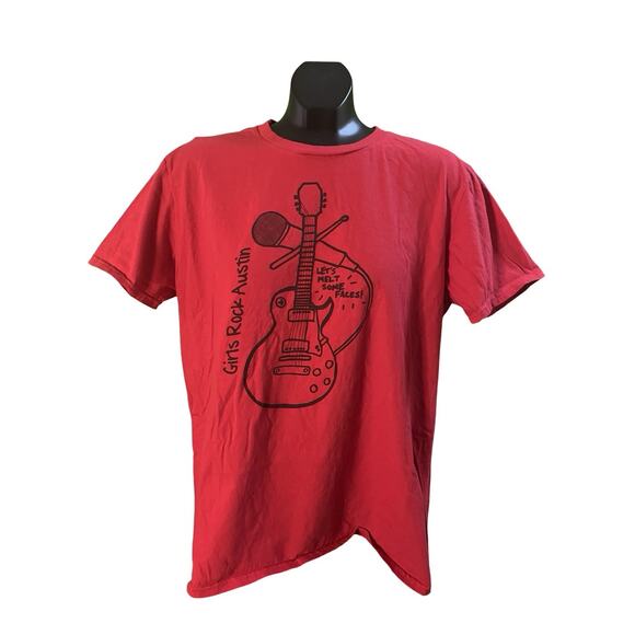 Girls Rock Austin T-Shirt Large Red Graphic Band Guitar Music Festival Tee - Picture 1 of 8